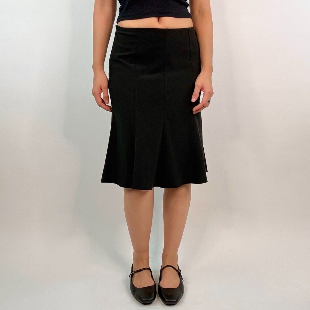 2000s Vintage Midi Black Pleated Skirt Academic Office Siren Minimalist Size 3